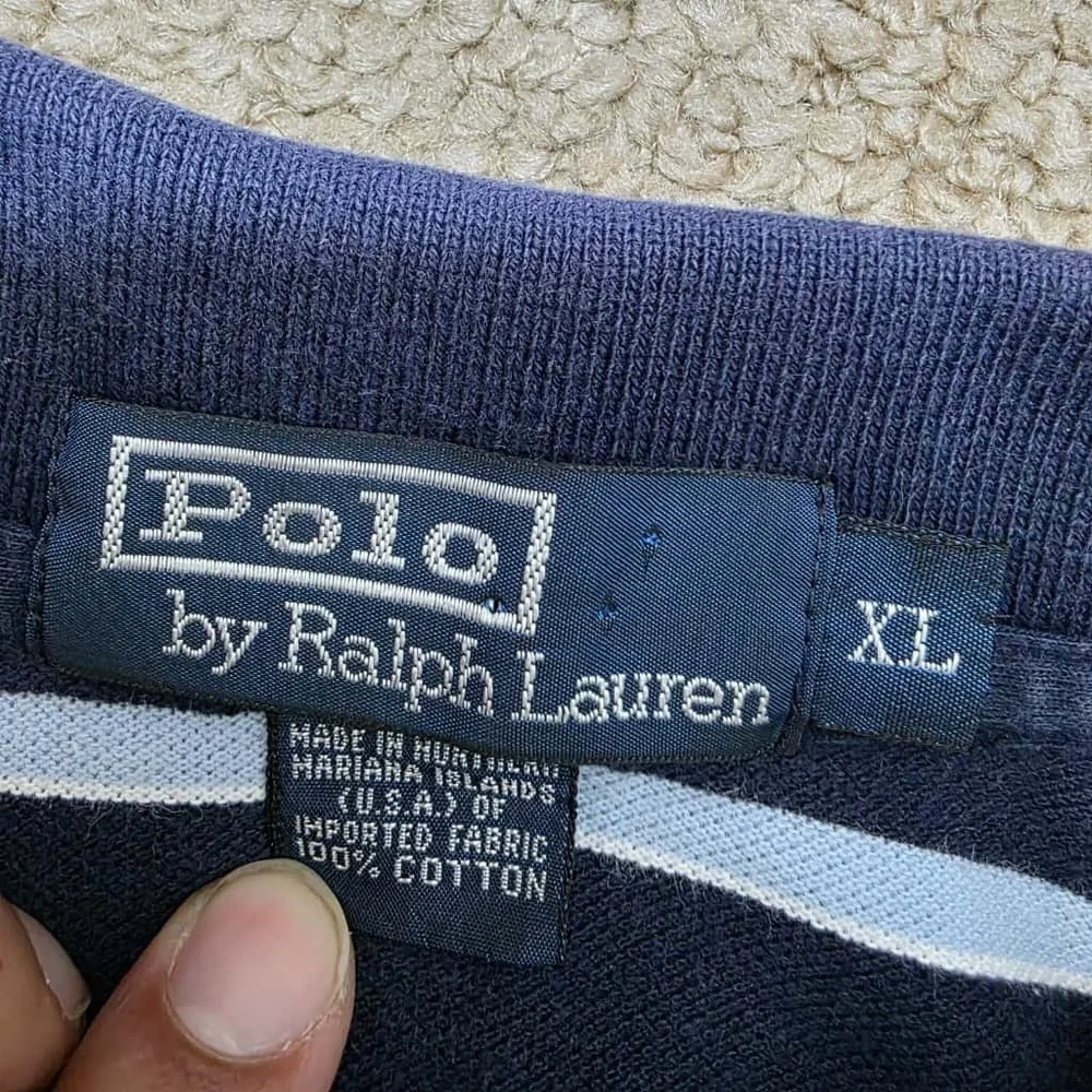 Polo Ralph Lauren XL Navy White Stripe Classic Fit Cotton Polo USA Made